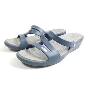 Womens Crocs Navy & Gray Wedge Sandals Size 10 Lightweight Slip-On